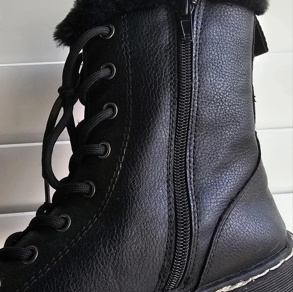 UNIONBAY Faux Fur Boots Textile Laces Zipper Black  size 8.5 - Picture 4 of 7